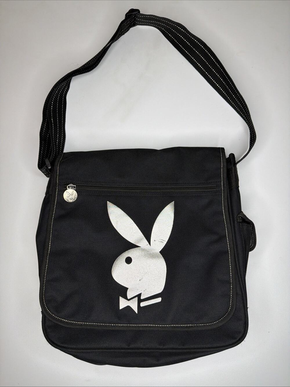 Vintage Playboy Messenger Bag Large Bunny Graphic Zipper Charm Pockets Y2K 2000s